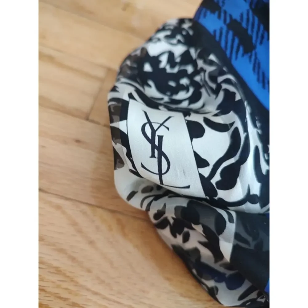 YSL floral plaid silk scarf stole vintage EUC
